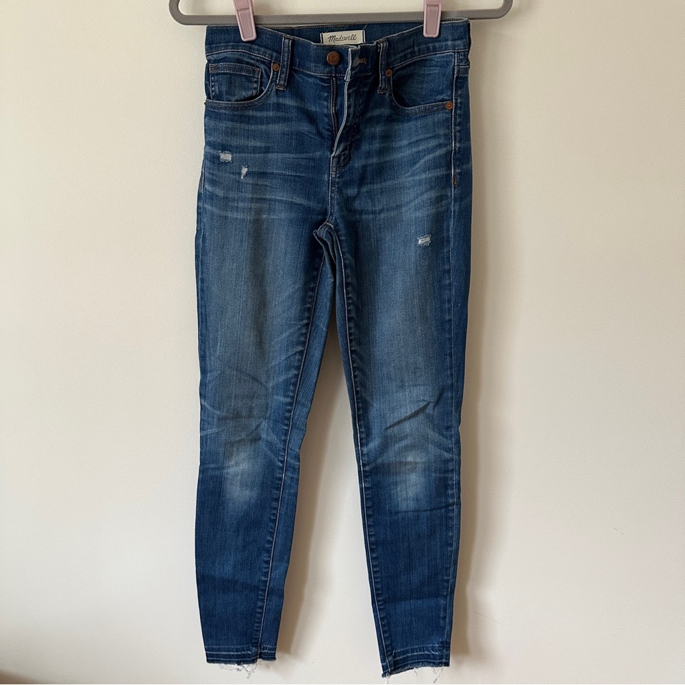 Madewell Dark Indigo Stretch Skinny Jeans with Faded Details
